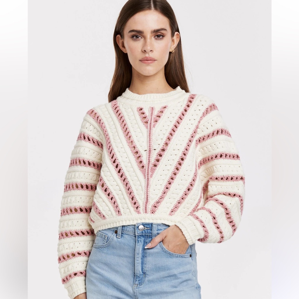 Haven Stripe Sweater By Another Love In Cherry Cream Size Small Nwt